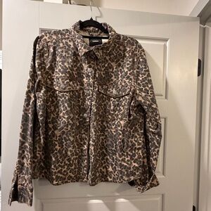 Express Brown Leopard Print Jean Shirt